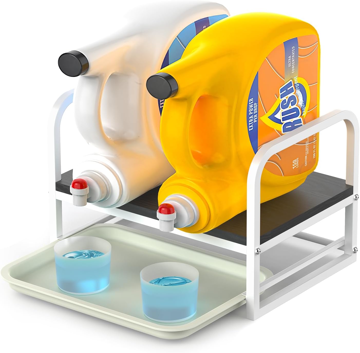 Laundry Detergent Holder Stand, Liquid Detergent Dispenser Shelf Organizer with Cleanable Drip Tray, Liquid Holder Stand Catcher for Laundry Room Organization and Storage (Flat-BlackWhite)