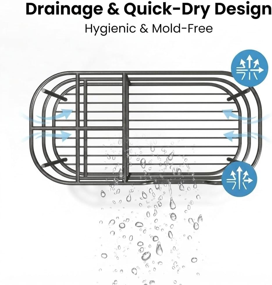 Bathway Toothbrush Holder for Bathroom, 6.9"L x 3.4"W x 4"H, Matte Black, L | Waterproof, Rust-Proof, More Durable, Multifunctional, Large-Capacity, Non-Slip, Anti-Tip, Self-Draining, Stylish Appearance