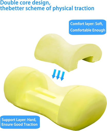Cervical Neck Roll Traction Pillow ,Neck Shoulder Muscle Relaxer ,Cervical Spine Alignment & Tension Relief & No More Neck Pain &Breathable Pillowcase, Memory Foam, for Bed, Legs, Back and Yoga ﻿