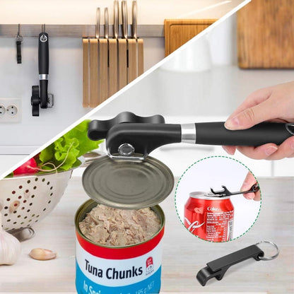 Can Opener Smooth Edge & Bottle Opener, Manual Side Safe Cut Can Opener Smooth Edge with Durable Sharp Blade, Effort-Saving Knob & Comfortable Non-slip Handle, (2-Pack, Black)