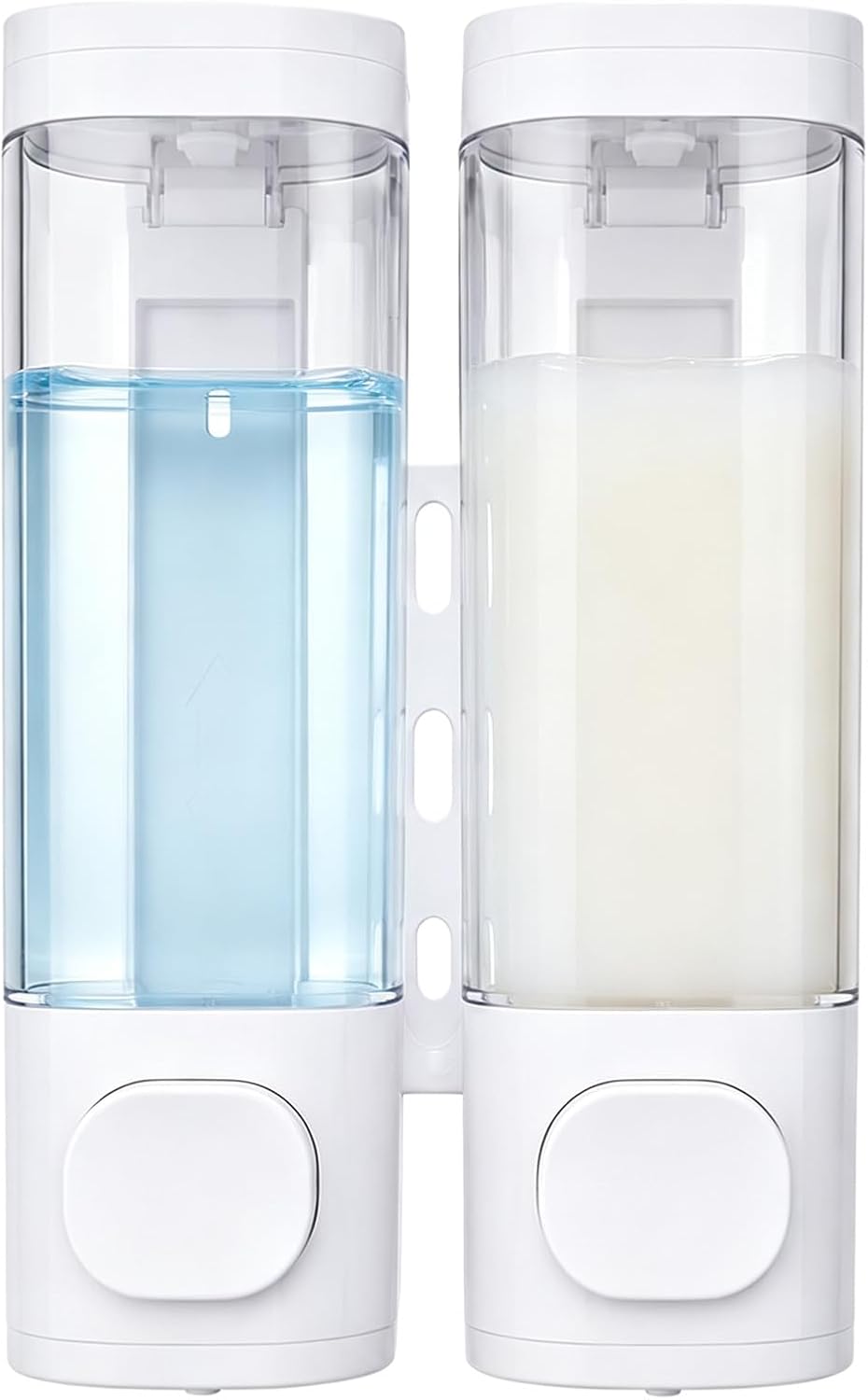 10oz/300ml Single Manual Wall Mounted Soap Dispenser, Black | Bathroom Shampoo and Conditioner Dispenser, Clear Plastic Refillable Liquid Lotion Pump Dispenser and Organizer
