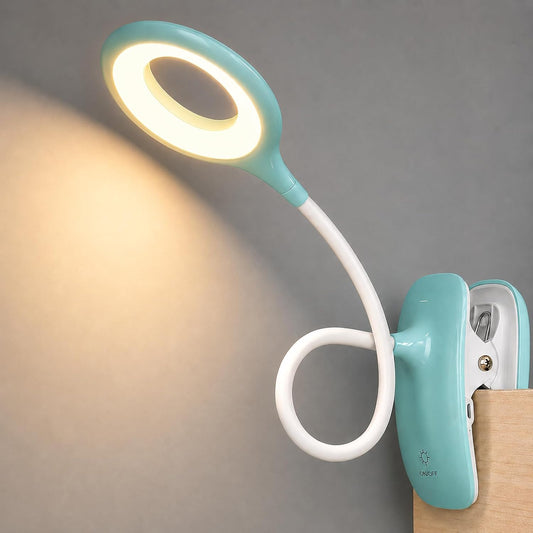 Clip On Reading Light for Bed Headboard, USB Rechargeable Cordless Clamp Lamp for Dorm Room Essentials, Touch Dim, 3 Colors, Eye Protect LED Desk Lamp for College Dorm Room, Gooseneck,White
