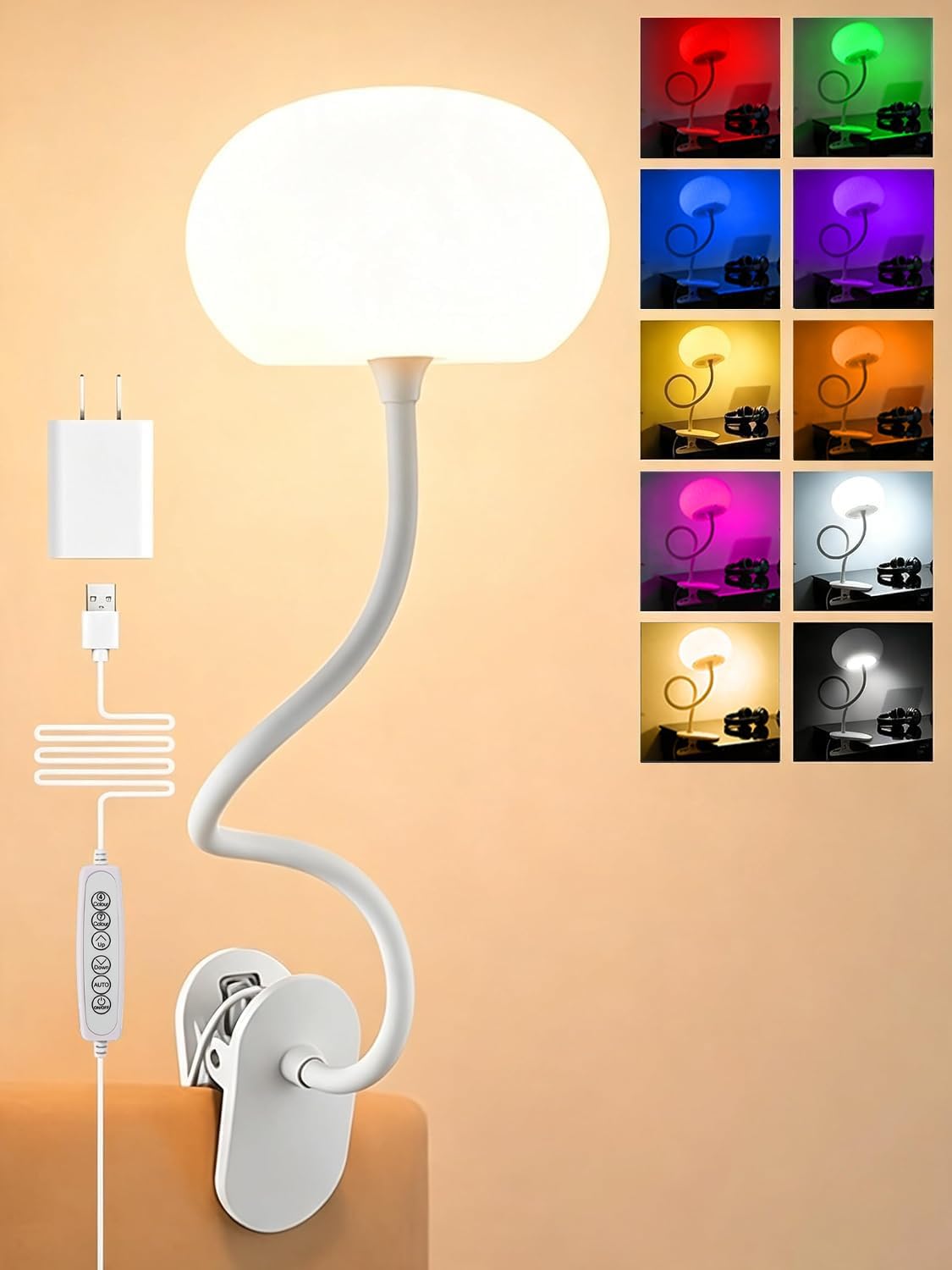 Clip on Lamp, 10 RGB Colors+10 Brightness Clip on Desk Lamp for Dorm Lamp