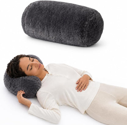 Berkshire Cervical Neck Roll Pillow with Extra-Fluffy™ Removable Cover, Multi-Purpose Bolster Cushion for Couch, Office & Travel, One Size 13.5" x 7.5", Smoke