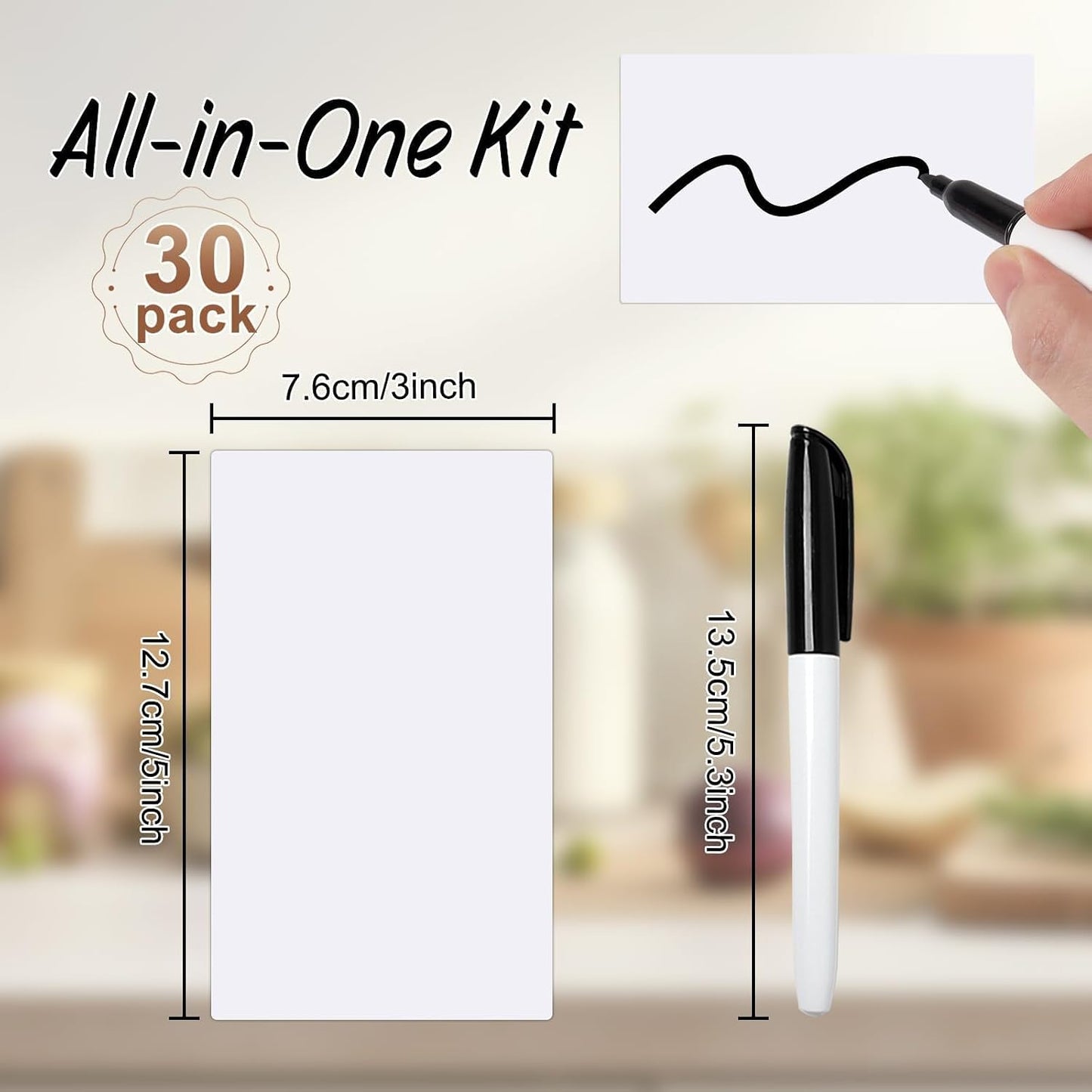 Dry Erase Labels 30 Pack 3x5Inch Reusable Whiteboard Sticky Notes Dry Erase Stickers Whiteboard Sticky Labels with Pen Tear Resistant & No Residue for Storage Bins Home Office Organization