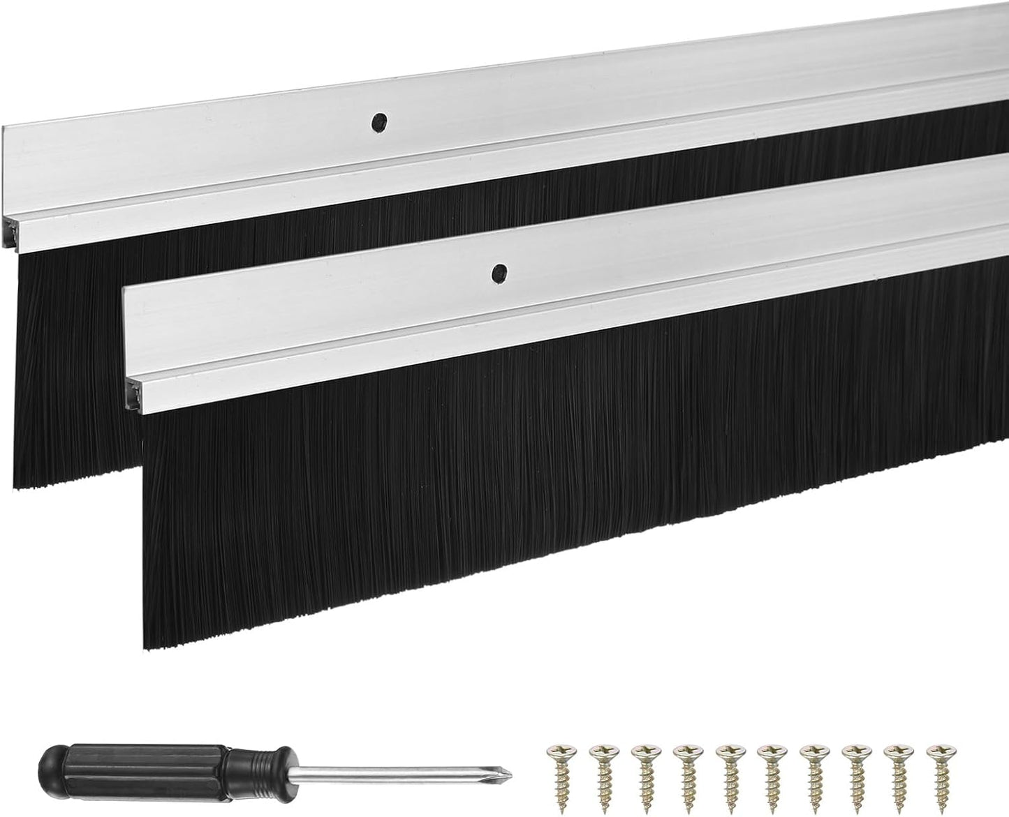 M METERXITY 2-Pack Door Brush Bottom Sweep, 39" L x 2.6" W H-Shape Aluminum Alloy Base with 1.6" Nylon Brush for Industrial/Home/Garage Door Seal, Strong Adhesive Weather Stripping Kit[Silver]