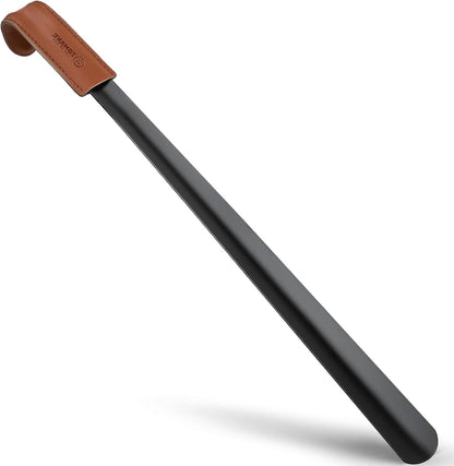 ZOMAKE Shoe Horn Long Handle for Seniors Men Women, Metal Shoehorn 2Pack | 16.5" Long Boot Horn, Travel Small Shoe Spoon Helper 7.5", Sturdy Stainless Steel, Anti-Slip Leather Grip, Shoe Protection
