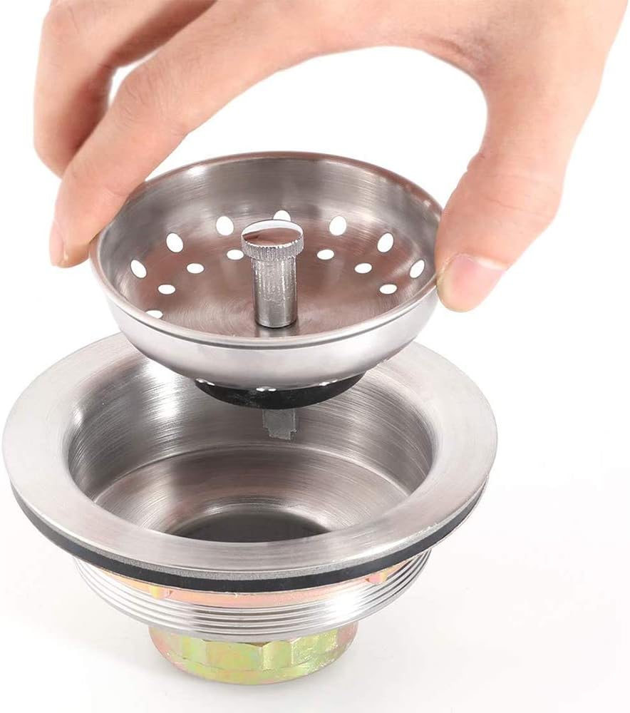 3-1/2 Inch Kitchen Sink Drain Assembly with Strainer Basket/Drain Stopper, All Stainless Steel Sink Drain Kit Durable and Rustproof