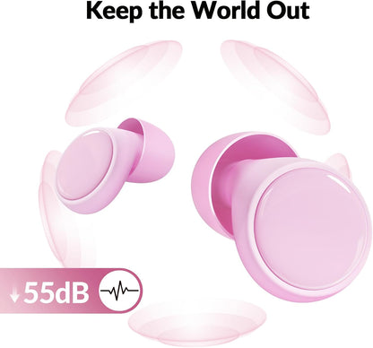 55dB Ear Plugs for Sleeping Noise Cancelling, Noise Reduction Earplugs for Sleep, Snoring, Side Sleepers, Reusable Hearing Protection Ear Plugs for Concerts, Airplane, Silicone Sleep Earplugs (Black)