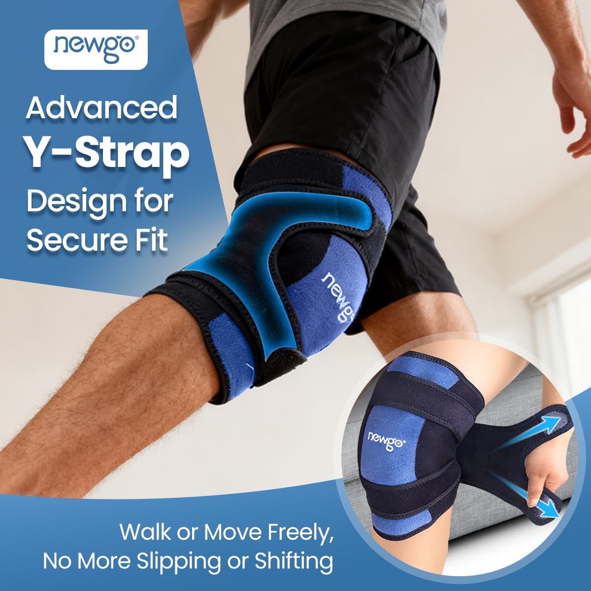 NEWGO 360° Knee Ice Wrap, 60-Min Cold Therapy with Ice Grid