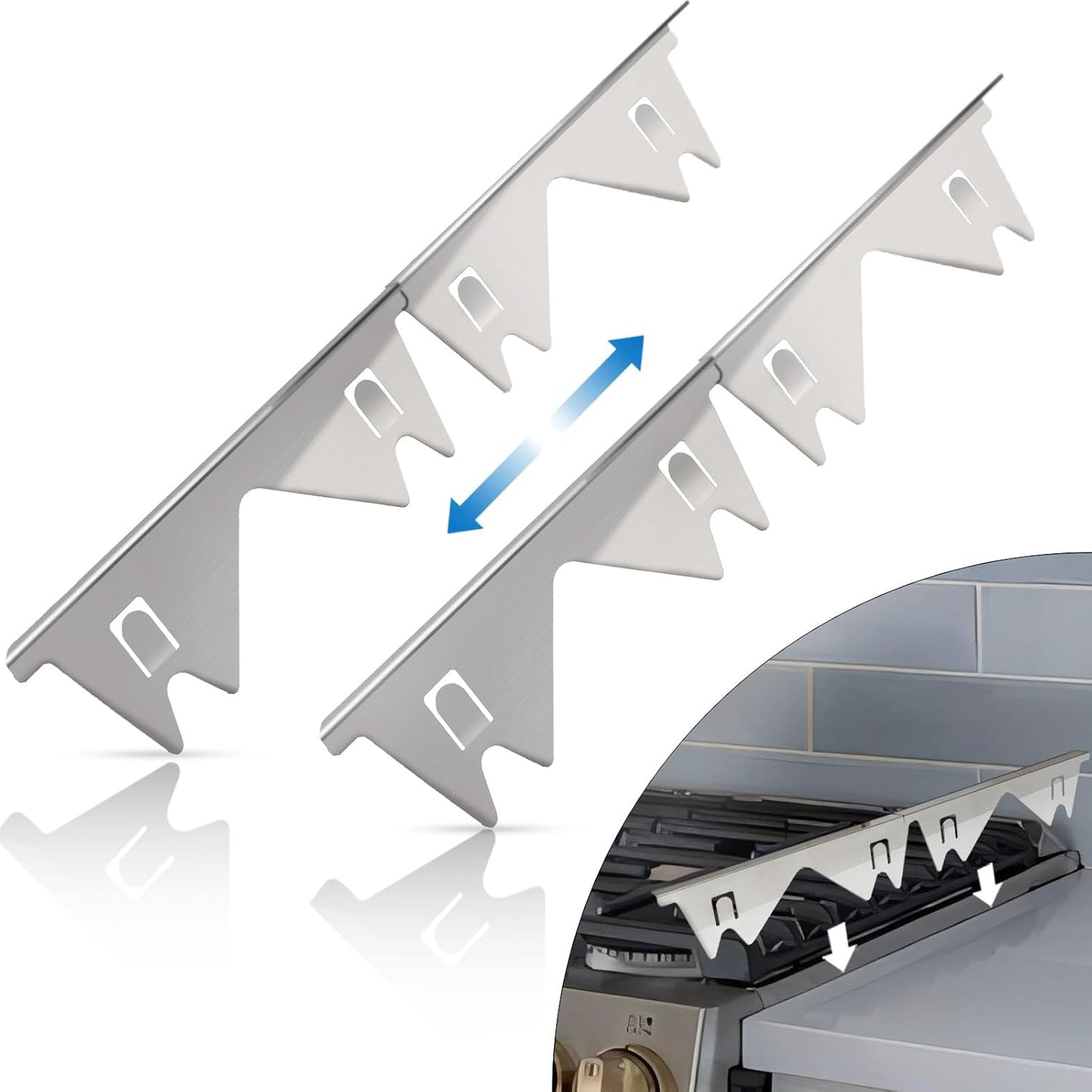 Stainless Steel Stove Gap Covers (2 Pack), Stove Gap Filler, Stove Counter Gap Guards for Kitchen, Range Trim Kit, Easy Clean with Heat Resistant, Adjustable Length 13.8” to 27.6”, Width 0.79"