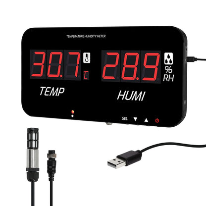 Indoor Thermometer Hygrometer Large LCD Display with 5M External Sensor | Digital Wall Temperature Humidity Meter with 18 Inch Screen Monitor, High/Low Alarm for Warehouse Greenhouse Home Office Lab