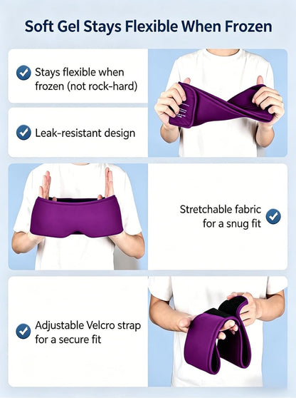 Cooling Gel Eye Mask for Puffy Eyes, Migraine & Headache Relief, Full Eye-Area Cold Compress for Eyes & Temples, FSA Eligible HSA Reusable Eye Ice Pack for Swelling & Post-Surgery Recovery