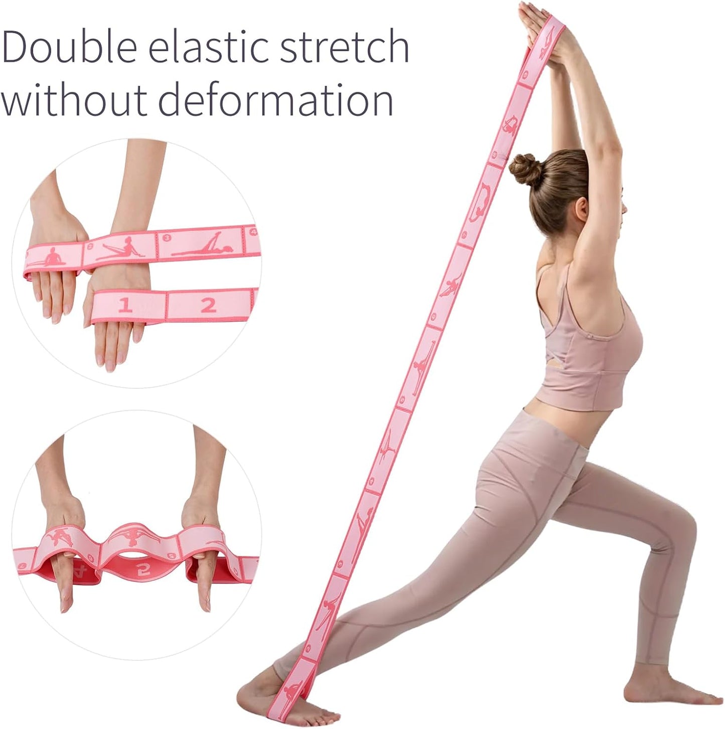 9 Loops Elastic Yoga Stretching Strap Pattern Guide, Resistance Stretch Band for Flexibility, Pilates, Dance, Gymnastics, Ballet, Physical Therapy, Leg & Body Stretching
