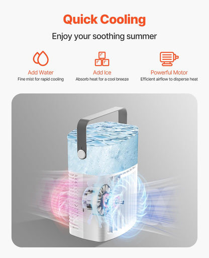 VEVOR Portable Air Conditioner, 4-in-1 Evaporative Air Cooler with Remote Control, 3-Speed Mini Air Conditioner with Timer, 3 Mist Levels, 1L Water Tank, 120° Oscillating Mini AC Fan for Desktop Home