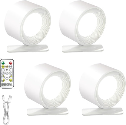 Rechargeable Wall Sconce with Remote & Touch, 360° Rotatable Battery Operated Wall Lights, 3-Color Dimmable, No Drill Adhesive, Ultra Long Battery for Bedroom Reading（White-4PC）