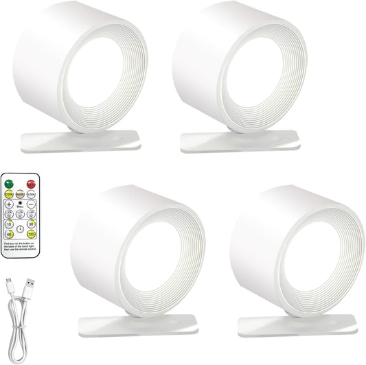 Rechargeable Wall Sconce, 360° Magnetic Dimmable LED Light,White-4PC