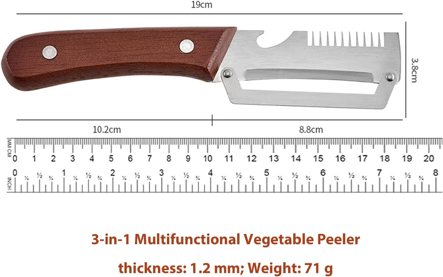 2 PCS Multifunctional Vegetable Peeler, 3 in 1 Elite Vegetable Peeler with Wooden Handle and Bottle Opener, Zero Snag Wooden Peeler for Fruits and Vegetables