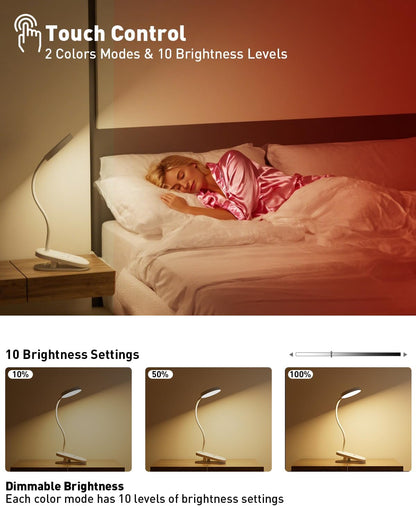long-stars Red Light Reading Lamp for Sleep, Book Light for Bed Reading with 625nm Blue-Free Night Light, 2 Color Mode & Timer, 2000mah Rechargeable Clip on Lamp for Headboard, Desk, Studying