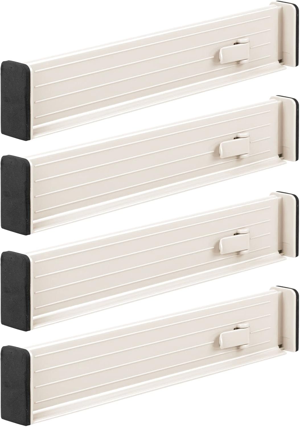 mDesign Expandable Dresser Drawer Divider with Foam Ends, Drawer Divider Locks in Place, Separators for Clothing and Accessories in Closet or Dresser Drawer, Ligne Collection, 4 Pack, White