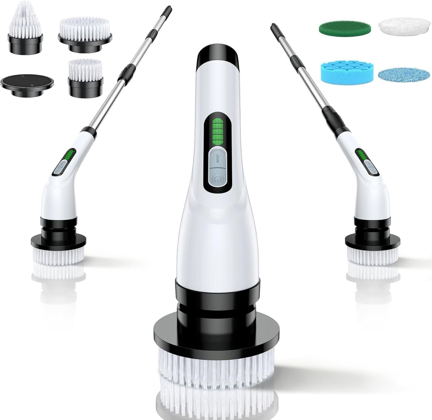Electric Spin Scrubber for Bathroom: Shower Cleaner Brush with Long Handle (White1)