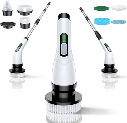 Electric Spin Scrubber for Bathroom: Shower Cleaner Brush with Long Handle (White1)