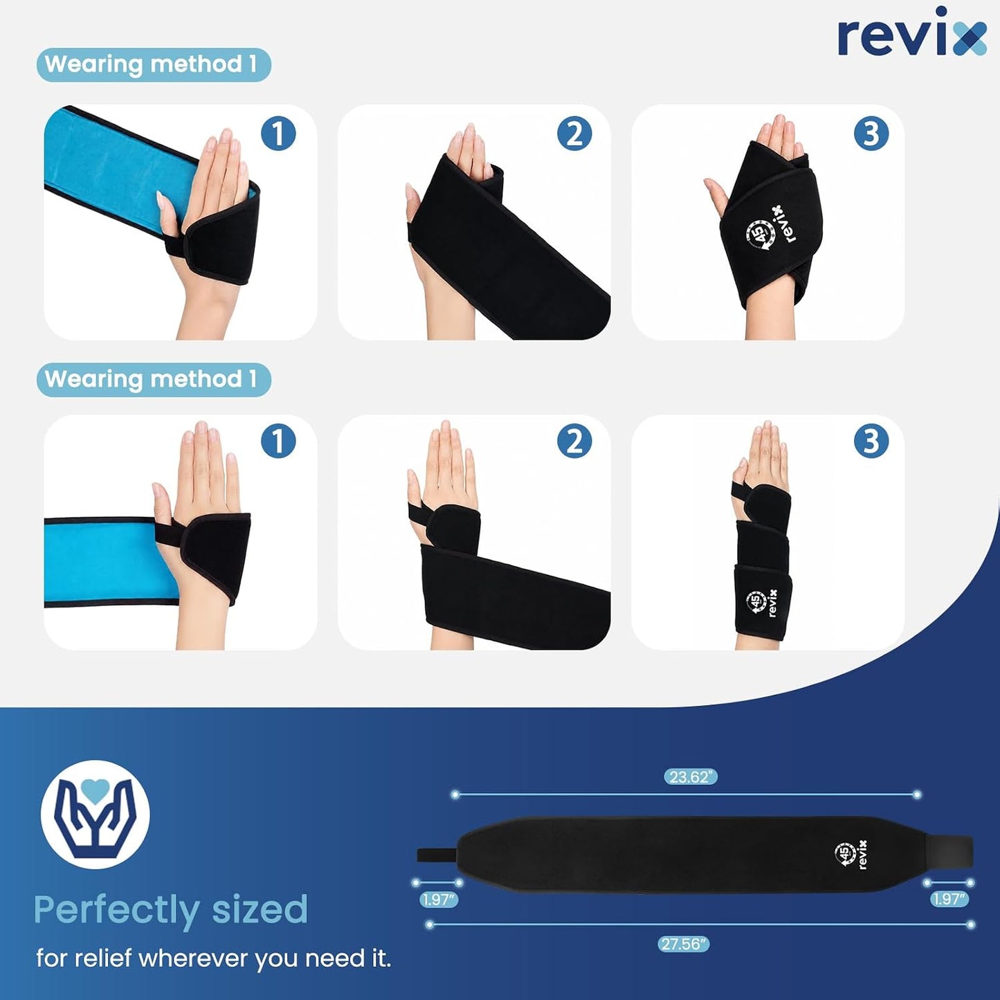 REVIX 45-Min Long-Lasting Wrist Ice Pack for Carpal Tunnel Relief, 2-Pack | Reusable Cold Gel Wrap for Wrist & Hand Surgery Recovery, Sprains & Tendonitis, Hands-Free Ice Pack for Men & Women