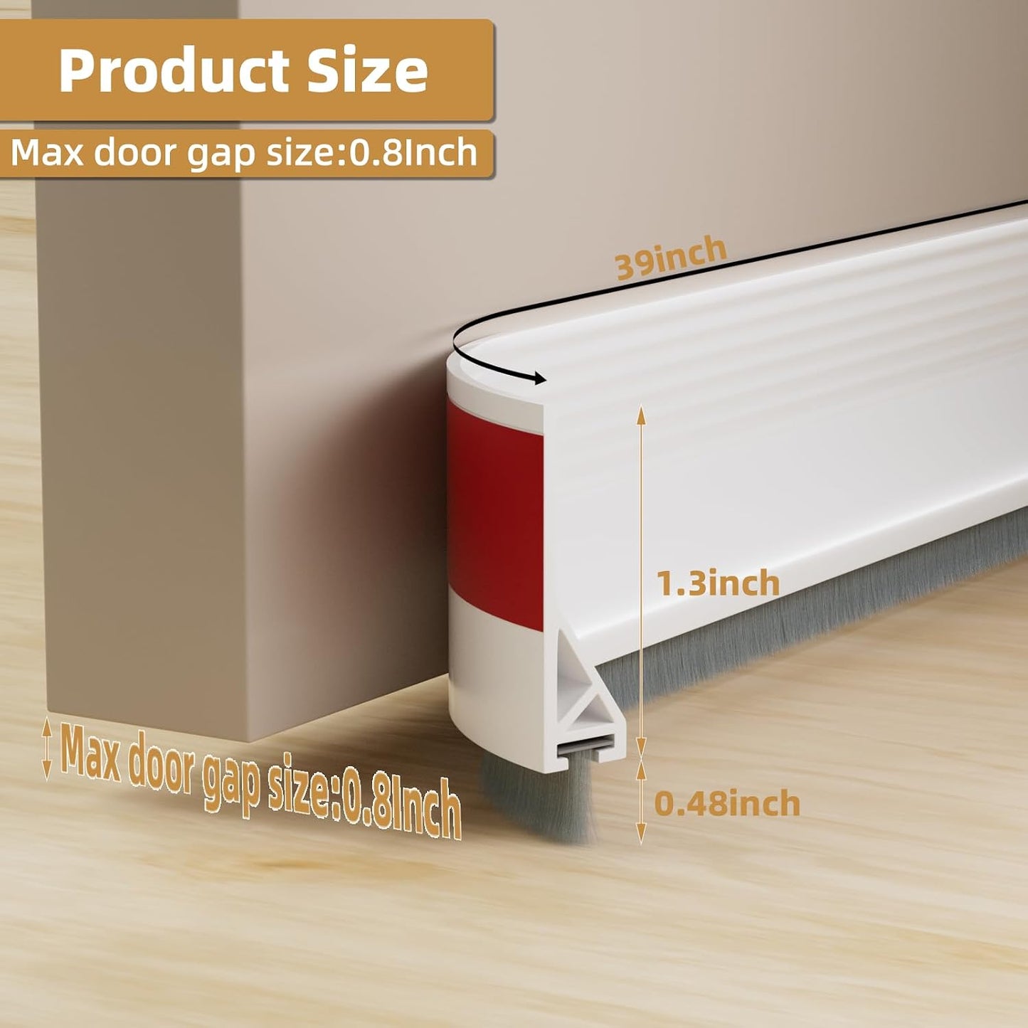 cuysfead 39" Door Draft Stopper for Bottom of Door with Brush,Strong Adhesive Under Door Sweep for Exterior & Interior,Soundproof Door Gap Filler Bottom Seal Dust Blocker and Noise Stopper,White