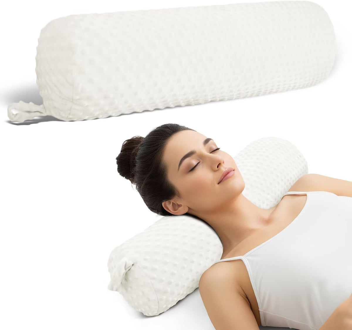 Cervical Neck Roll Pillow for Girl Bed Decoration Blush Pink 24in