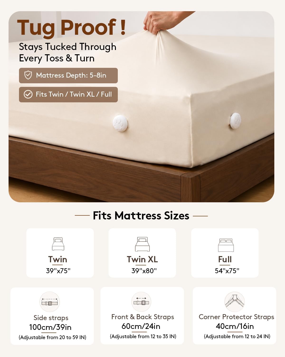 Bed Sheet Holders for Corners: 10 Clips with Side-Edge Locks (Not Just 4 Corners), One-Piece Bed Sheet Straps, No Metal & Anti-Slip, Heavy Duty Fitted Sheet Holder (Twin＆Full Style: 5-8in)
