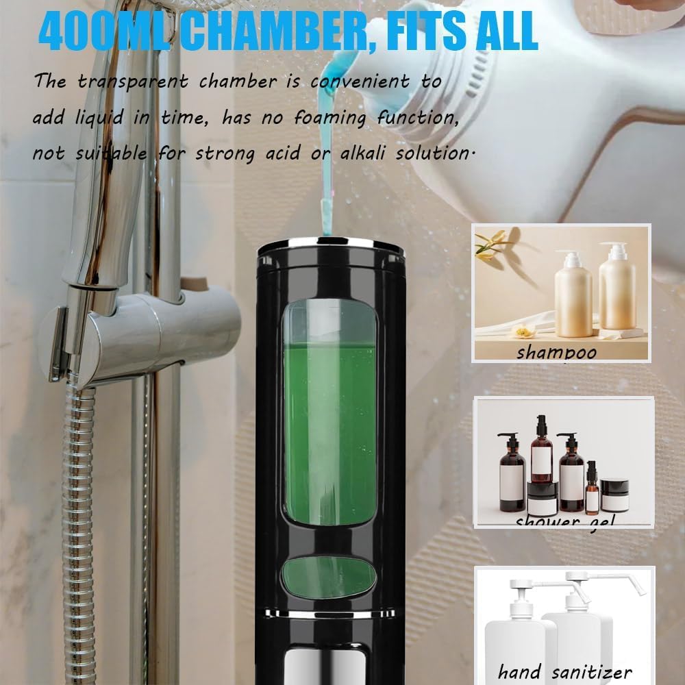 Single Wall Mounted Hand Soap Dispenser, 13.5oz/400ml Black Showe | Clear Refillable Liquid Lotion Soap Dispenser, Gel Container Shower Pump Dispenser and Organizer for Bathroom Kitchen