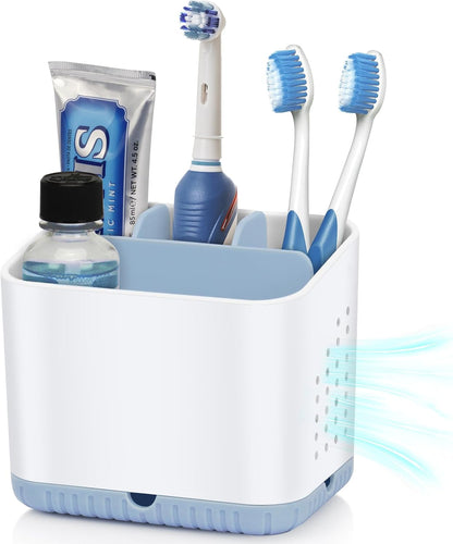 Bathroom Toothbrush Holders, Toothbrush and Toothpaste Holder (Wood Grain) | Easy To Clean, Drainage, Removable, Non-Slip, 4 Slots Tooth Brush Holder for Bathroom Countertop Organizer