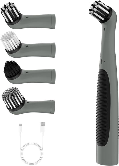 Rechargeable Electric Cleaning Brush with 4 in 1 Multiple Brush Heads and USB Cable, Indoor Household Cordless Motorized Brush for Bathroom Toilet Kitchen Tile Crevice (White & Red)