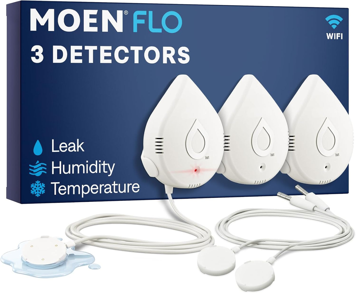 Moen 920-005 Flo Smart Water Leak Detector, White, 3-Pack