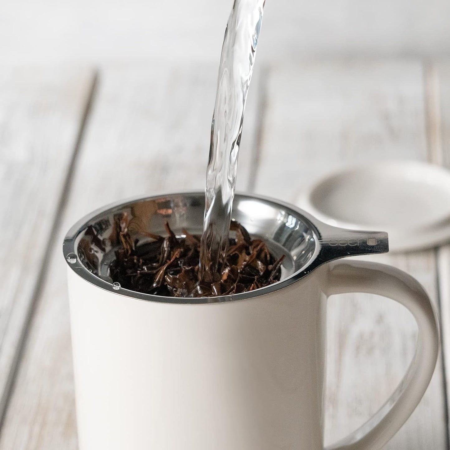 CEEFU 16oz Porcelain Tea Mug with Infuser, Lid and Coaster | Teaware with Filter, Loose Leaf Tea Cup Steeper Maker, Tea/Coffee/Milk/Women/Office/Home/Gift, Navy Blue