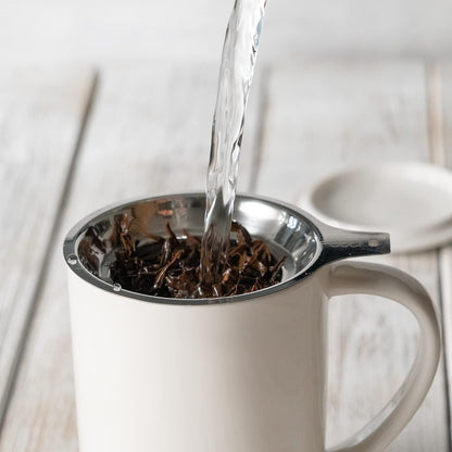 CEEFU 16oz Porcelain Tea Mug with Infuser, Lid and Coaster | Teaware with Filter, Loose Leaf Tea Cup Steeper Maker, Tea/Coffee/Milk/Women/Office/Home/Gift, Navy Blue