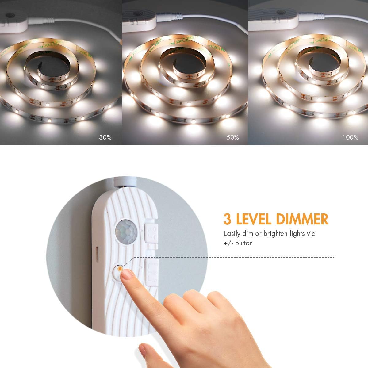Sensky Motion Activated Strip Lights Rechargeable Motion Sensor LED Strip Light Dimmable Strip Lighting for Wardrobe, Cabinet, Pantry, Closet (2M Black, Cool White)