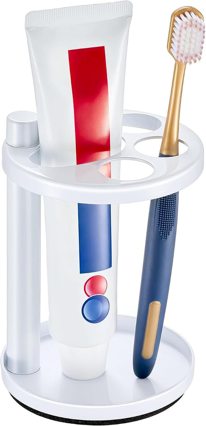 Toothbrush & Toothpaste Holder for Bathroom Countertop, Metal Electric Toothbrush Stand with Razor Slot, Ideal Design Caddy for Kids & Family, Black