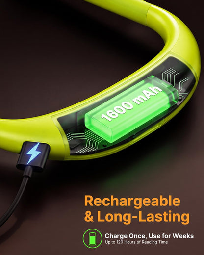 Neck Reading Light Book Lovers Gifts, Rechargeable 80Hrs Eye-friendly 3 Colors & Stepless Dimming Book Light for Reading, Christmas Stocking Stuffers for Men Women Camping Knitting Crochet Accessories