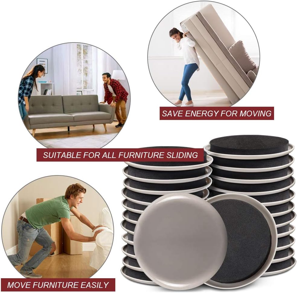 Furniture Sliders, 20pcs-3 1/2” Furniture Sliders for Carpet, Furniture Pads Hardwoods Floors, Heavy Duty Furniture Movers Sliders, Reusable Furniture Moving Pads, Floor Protectors for Carpet