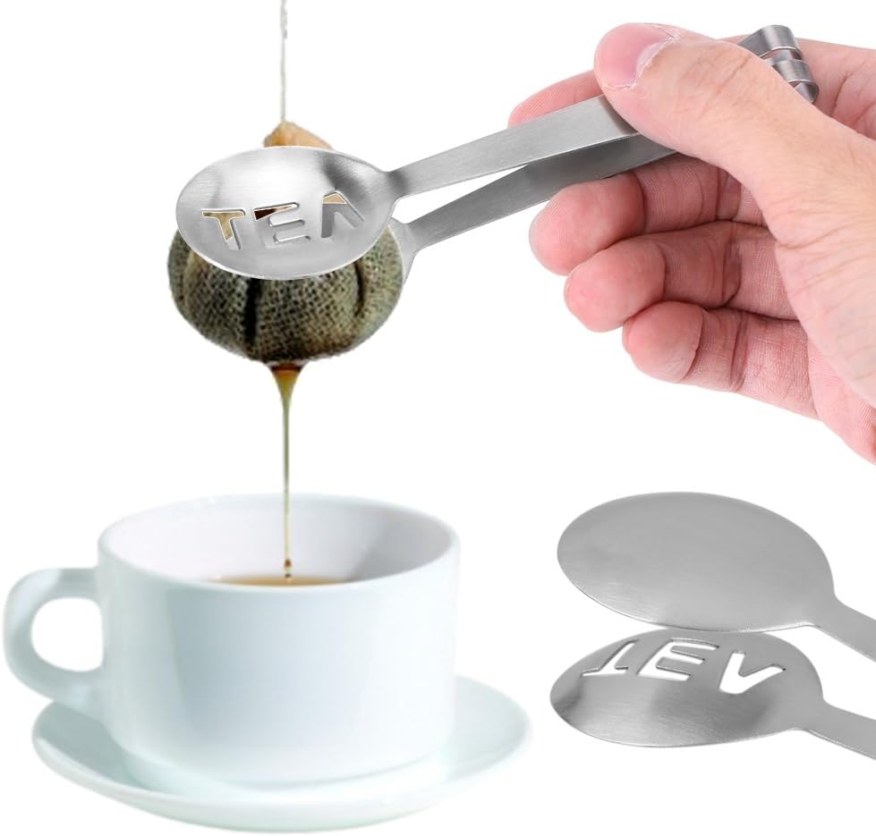 Fdit Tea Bag Squeezer, Stainless Steel Teabag Tongs, Tea Bag Holder Spoon Lemon Strainer Clip for Gripping Ice s, Loose Tea Loose Leaf