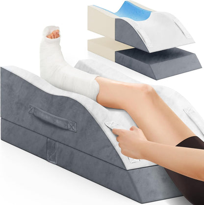 TranquilRelax Leg Elevation Pillow for After Surgery, Wedge Pillow, Grey | Single-leg design, adjustable height, U-shaped cradle, supportive memory foam, washable cover, leg elevation for swelling