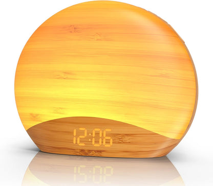 REACHER Wood Grain Sunrise Alarm Clock and Sound Machine Nightlight, Digital Dimmable Clock for Bedroom, 26 Sleep Sounds, White Noise Machine for Baby, Adults, Wake Up Light Alarm Clock for Kids | Digital Dimmable Clock for Bedroom, 26 Sleep Sounds,