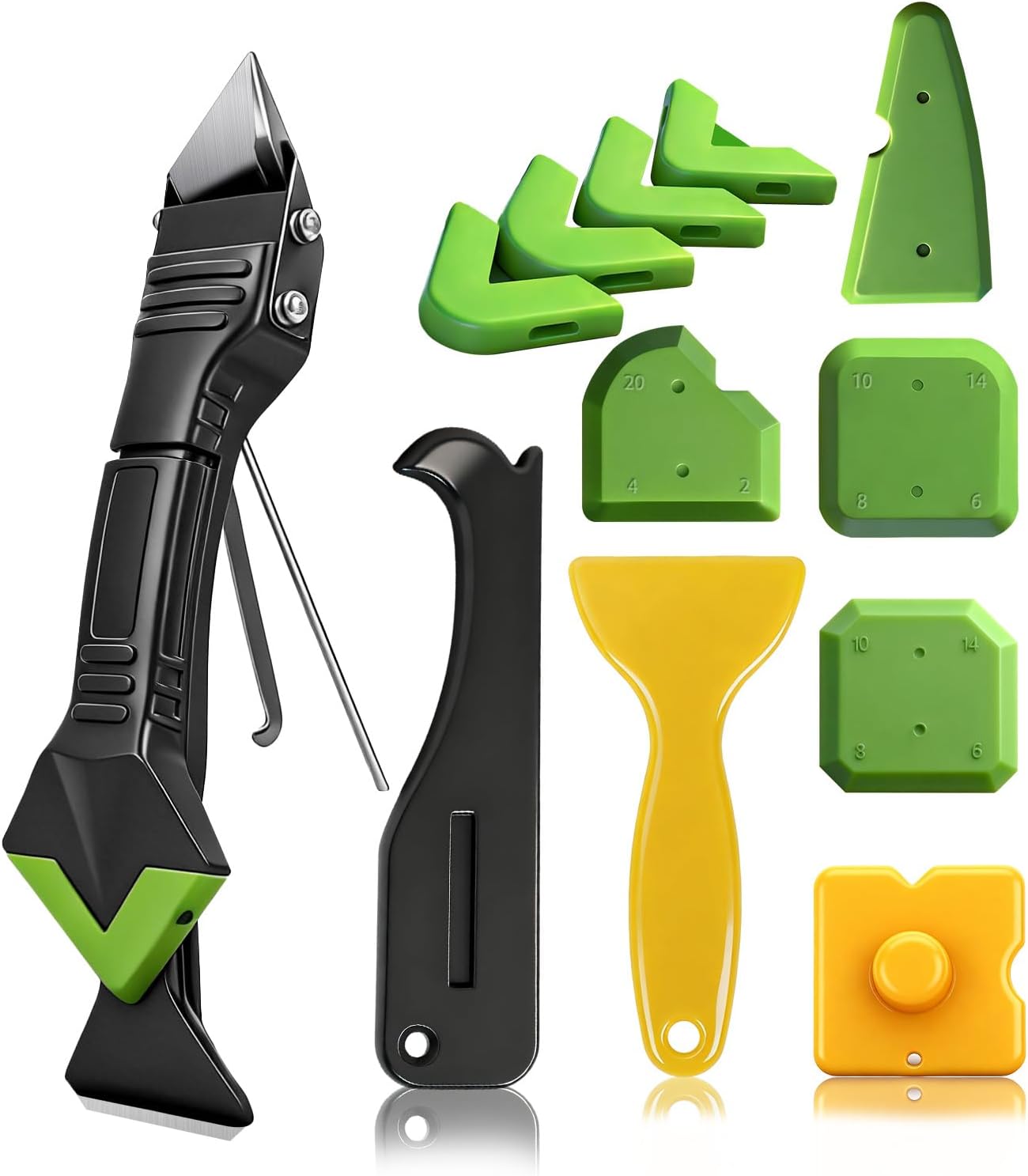 Caulking Tool 5 in 1, Caulk Remover & Silicone Sealant Finishing Kit with Grout Scraper and 6 Silicone Pads, Ideal for Kitchen, Bathroom, and Window Sealing