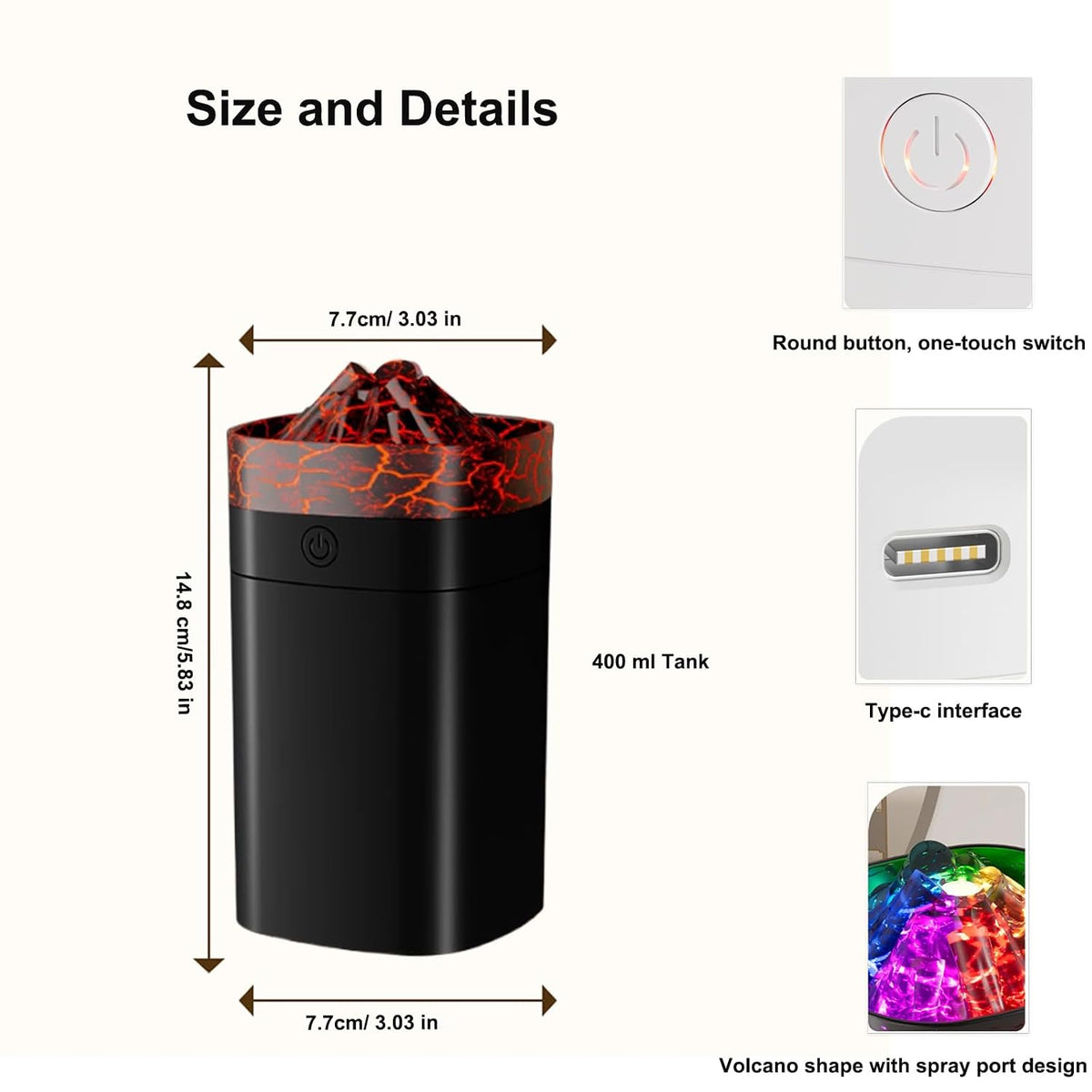 300ml Cool Mist 7 Colorful Lights Humidifier, 10-20 Hour Runtime for Plants