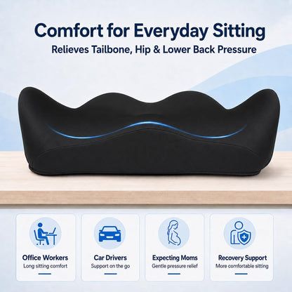 X Large Memory Foam Seat Cushion for Office Chair, High-Density Pad with Non-Slip Bottom and Adjustable Strap, Tailbone Pressure Relief for Long Sitting, Desk Work, Car, Wheelchair, Black
