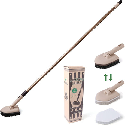 Eyliden Tub & Tile Scrubber Kit with Long Handle, 2 Different Cleaner Brush | Heavy-Duty Stiff Bristle and 2 Non-Scratch Scrub Pads, for Grout Bath Glass Kitchen Floor Shower Boat Deck RV Wash Cleaning