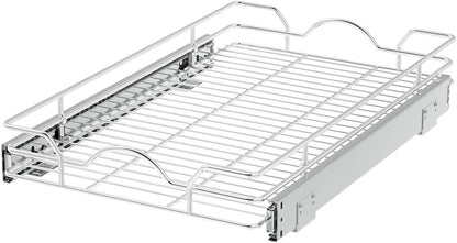 OCG Pull Out Cabinet Organizer 2 Pack (15" W x 21" D), Pull out Shelves 1 Tier, Cabinet Slide Out Shelves for Base Cabinet Organization in Kitchen Bathroom Pantry, Bottom Mount, Chrome Finish