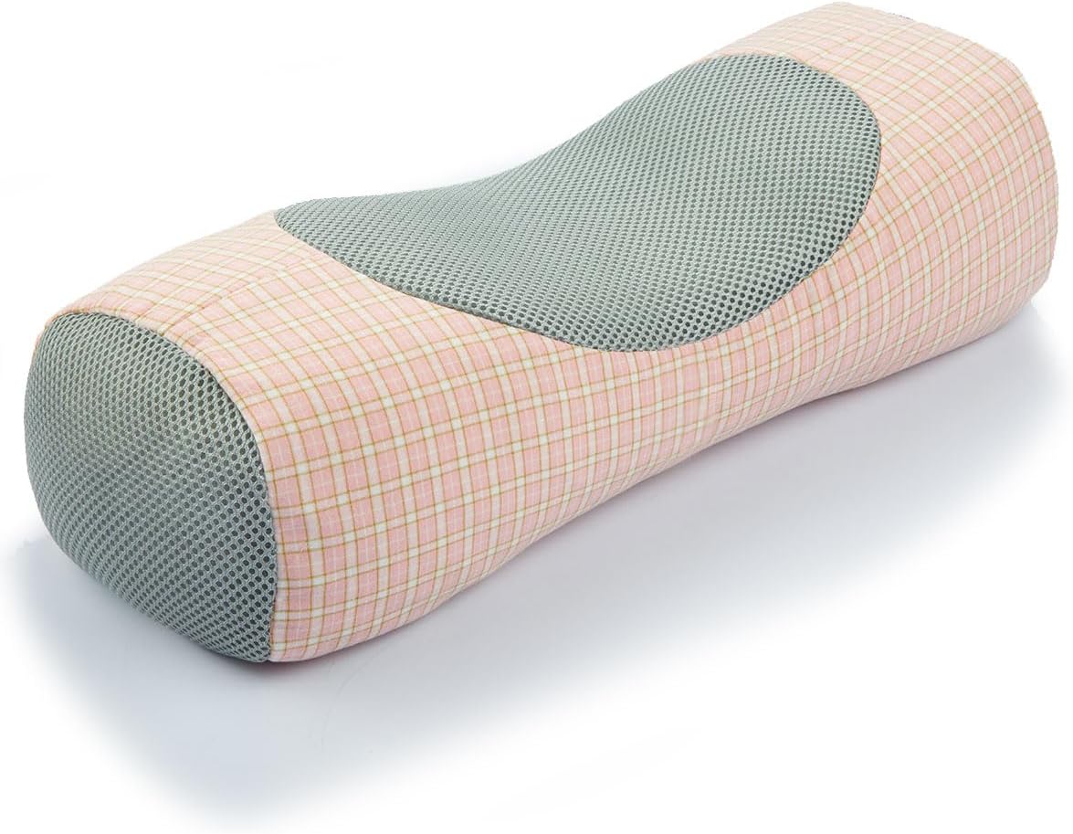 Buckwheat Neck Roll Pillow for Sleeping, 5''x15'' Small Lumbar Roll Pillow for Stiff Pain Relief, Neck Support Back Pain Relax Bolster Pillow with Breathable Plaid Pillow Covers (Blue)