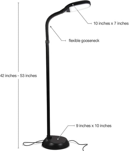 Brightech Litespan - Bright LED Floor Reading Lamp for Over Chair Crafts and Reading, Esthetician Light for Lash Extensions, Gooseneck Adjustable Standing Lamp for Living Room, Bedroom, Office - Black